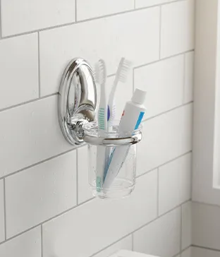 Bathroom accessories in matched finishes
